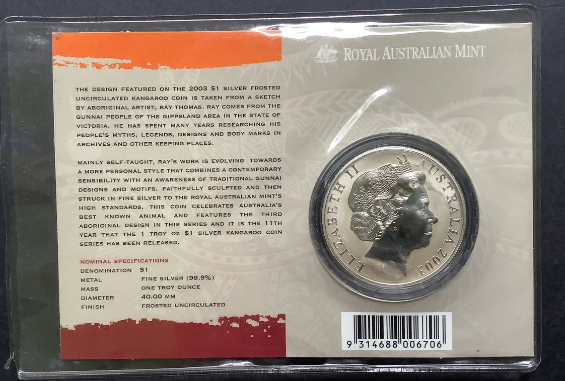 2003 $1 Silver Kangaroo Frosted Uncirculated Coin RAM