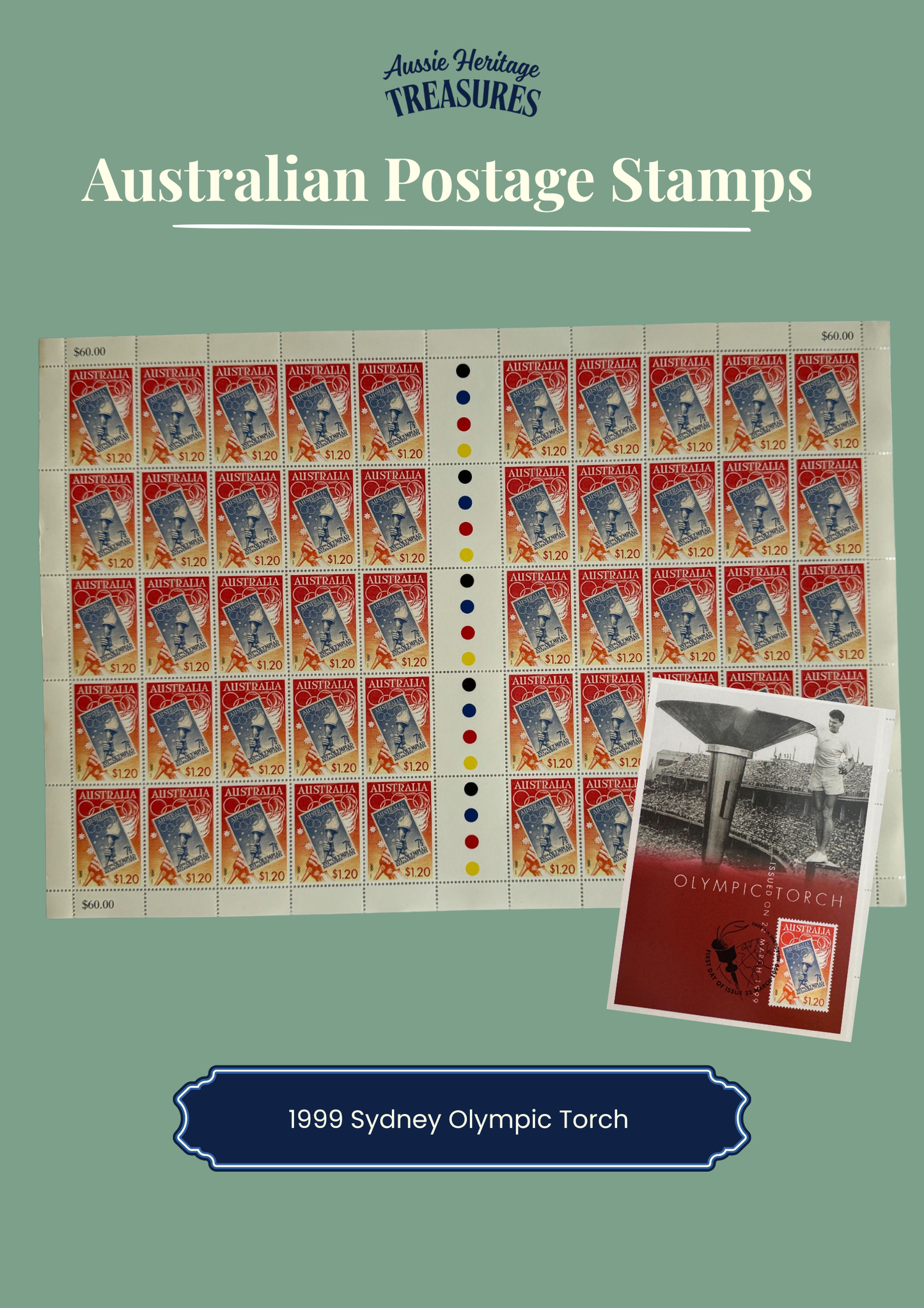 1999 Sydney Olympic Torch $1.20 Stamp - 2 Sheets of 25 (50) Stamps