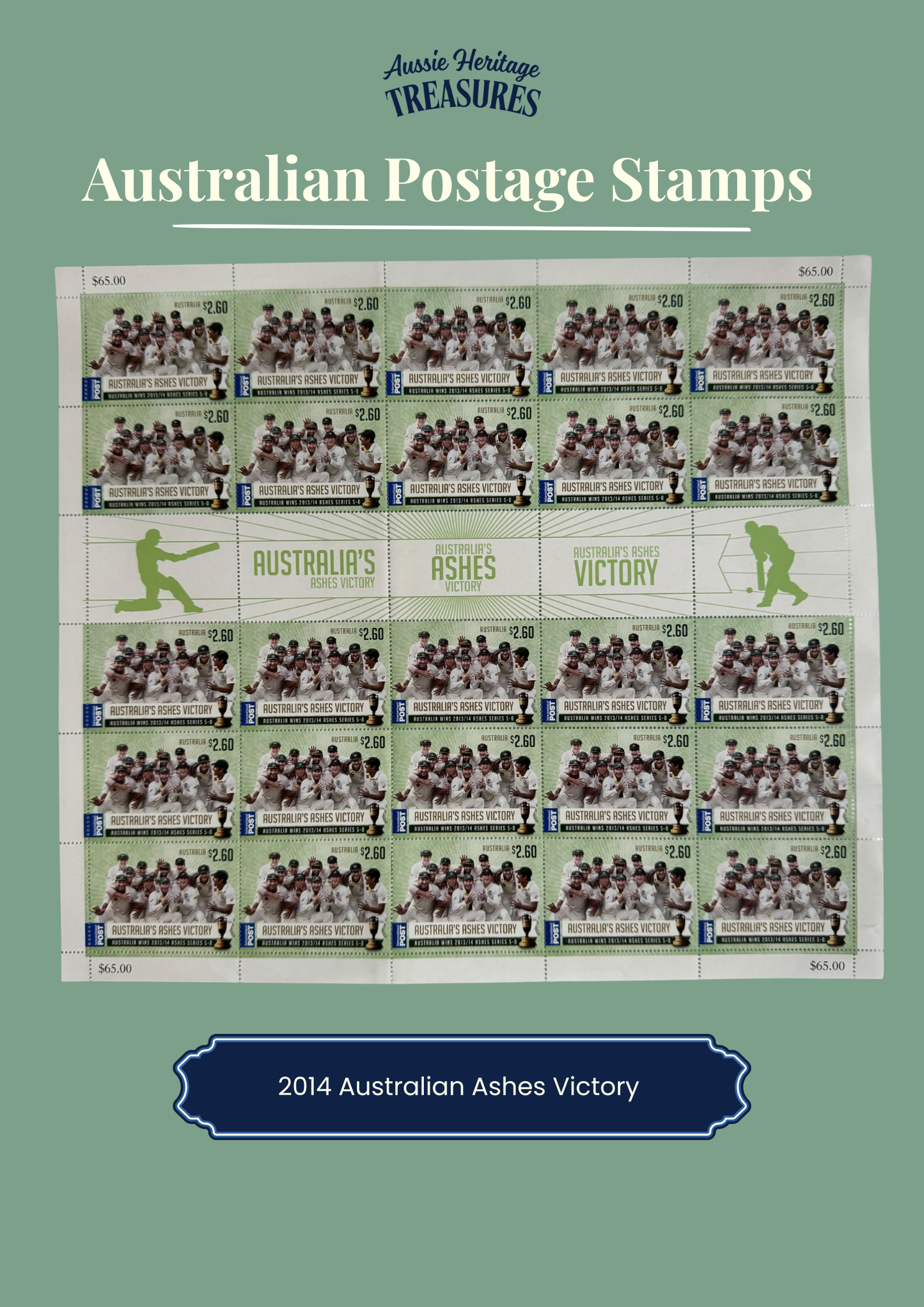 2014 Australian Ashes Victory Full Stamp Sheet