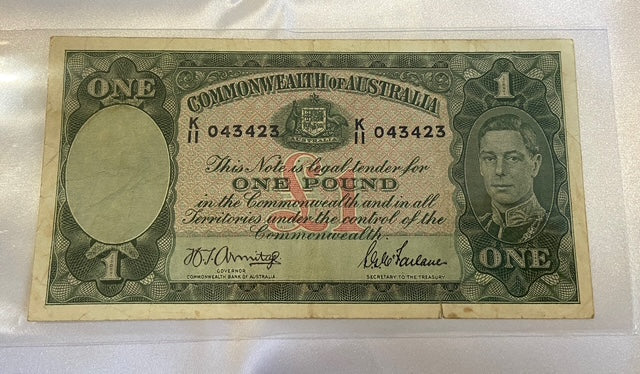 Commonwealth of Australia One Pound (£1) Banknote – 1942