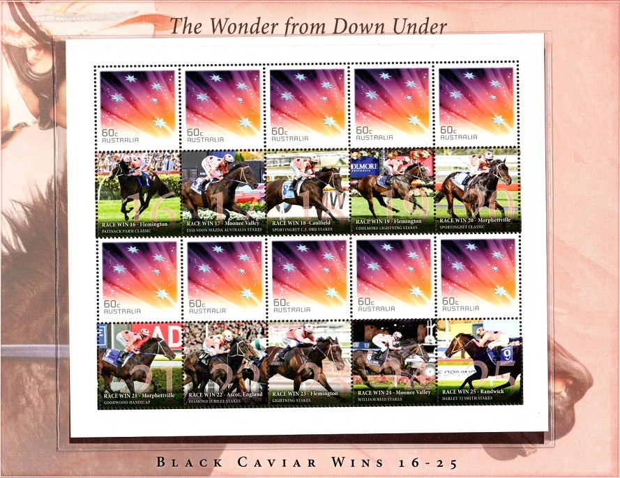 2013 Black Caviar Memorabilia 25 Wins Stamp Sheetlets
