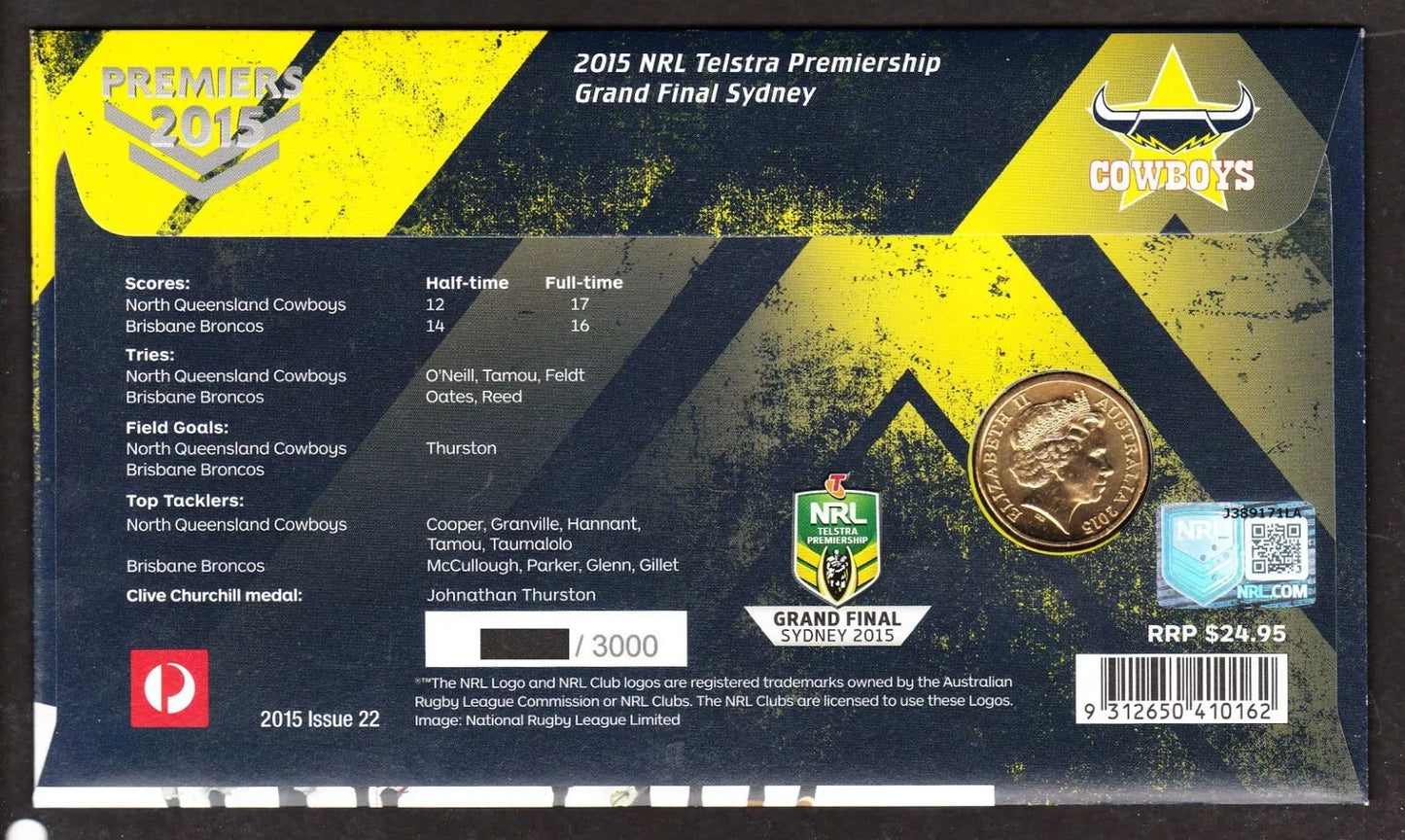 2015 Rare NRL Premiers $1 Coin and Stamp 1st Day Cover