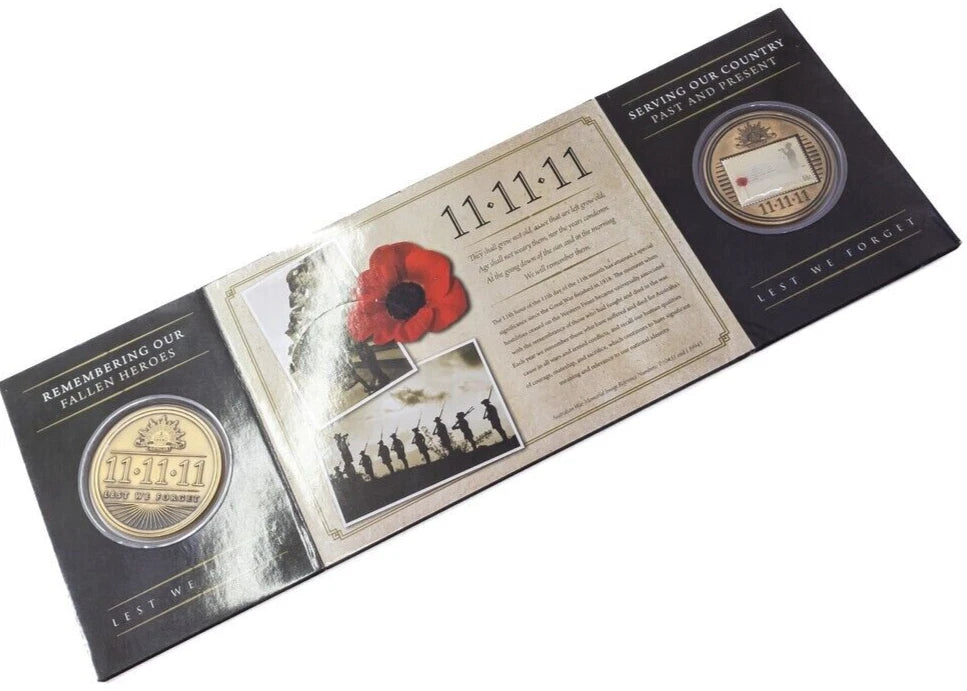 2011 Lest We Forget commemorative set, Australia 11.11.11 two medallions.
