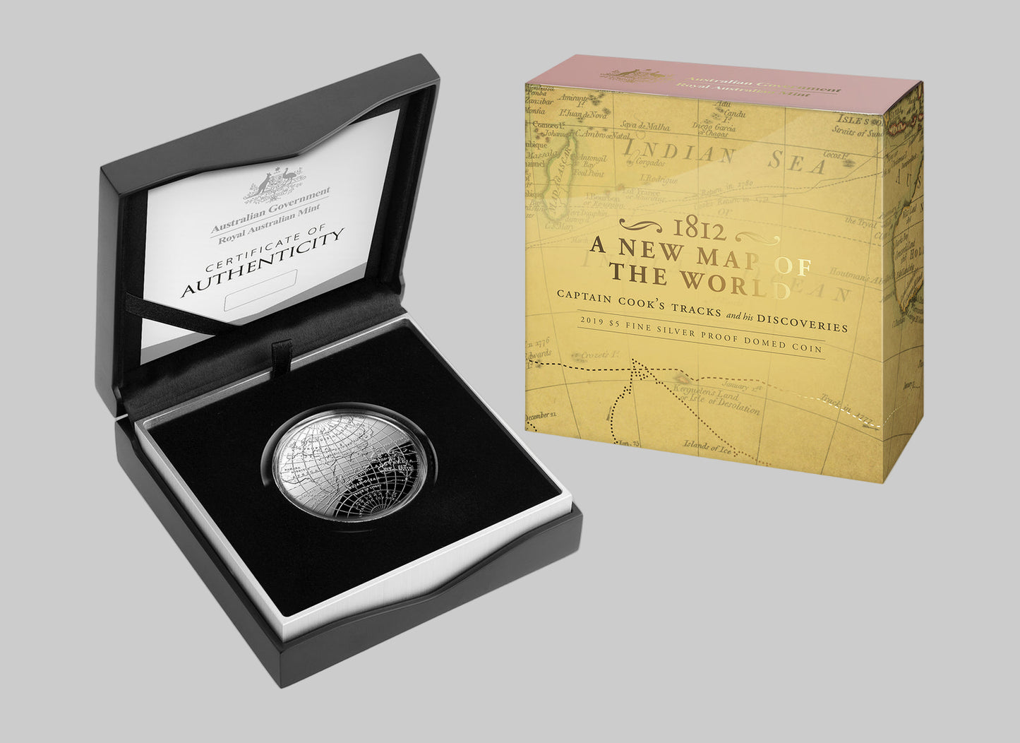 2019 A New Map of the World 1812 – $5 Silver Proof Domed Coin