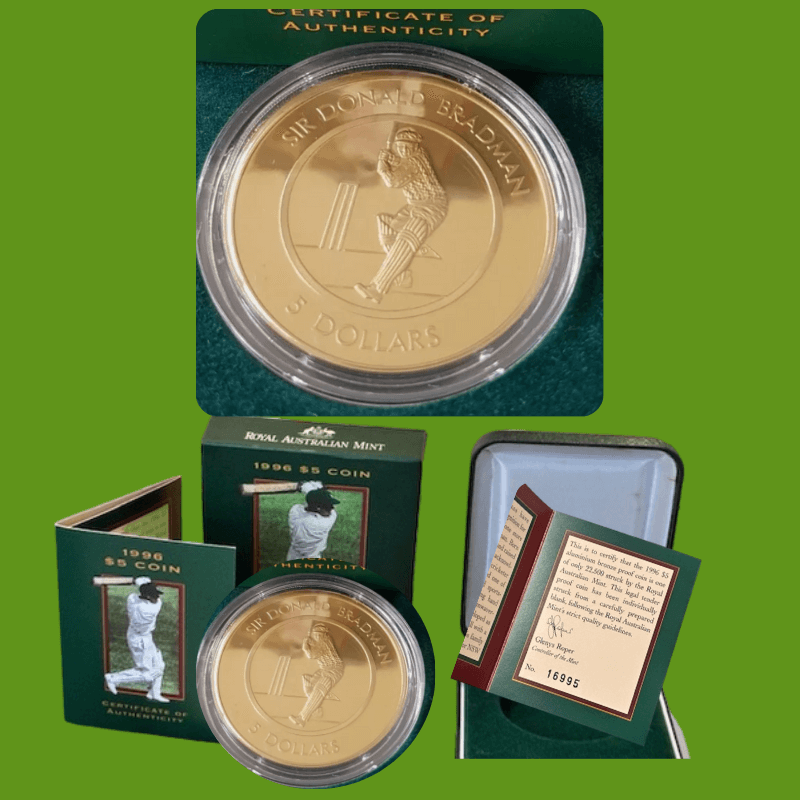 1996 $5 Sir Donald Bradman Aluminium Bronze Proof Coin Display Boxed
