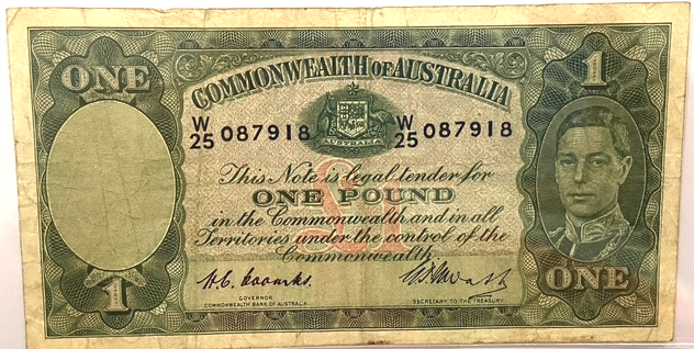 1949 Australian Heritage One Pound Banknote – Australian King George Currency