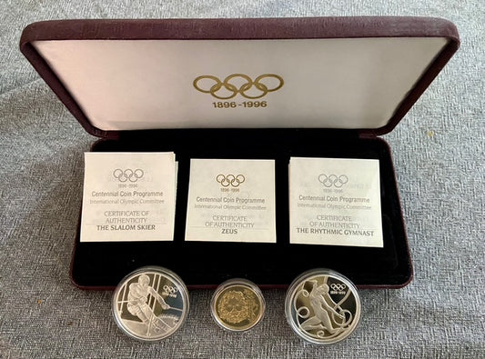 1995 Olympic Centennial (1896–1996) 3-Coin Proof 1 x Gold 2 x Silver Coins