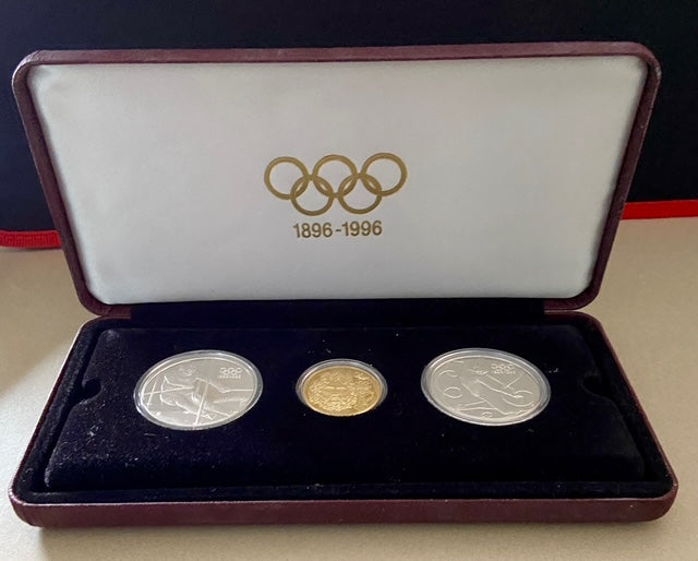1995 Olympic Centennial (1896–1996) 3-Coin Proof 1 x Gold 2 x Silver Coins