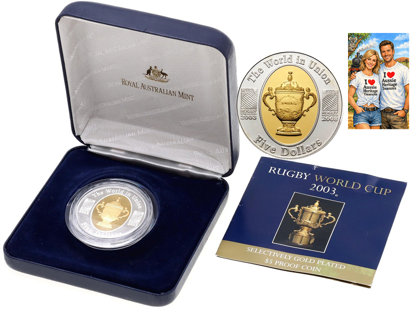Australian Heritage Silver 5 Dollar Proof Coin 2003 Rugby World Cup