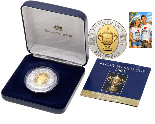 Australian Heritage Silver 5 Dollar Proof Coin 2003 Rugby World Cup