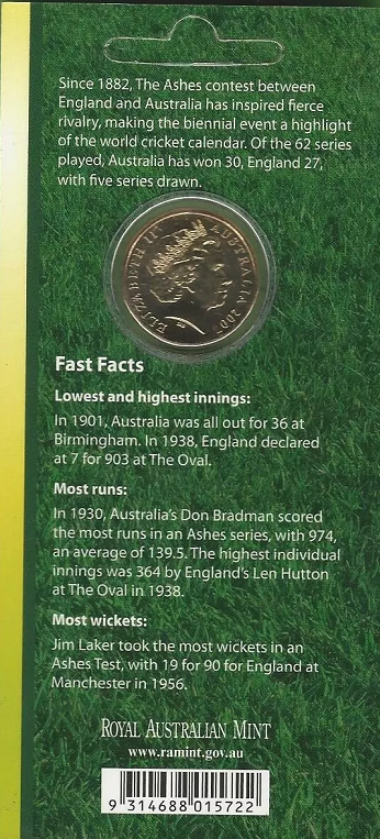 2007 Australian $1 Coin – Australian Cricket: The Ashes