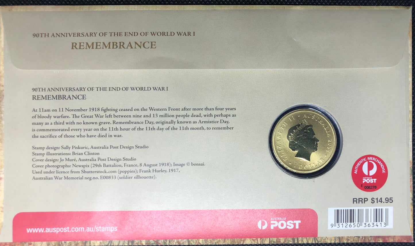 2008 $1 End of World War I - Remembrance PNC