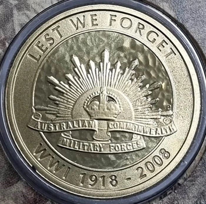 2008 $1 Coin 90 Anniversary End of World War I -PNC - Lest we Forget