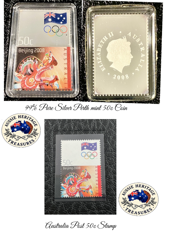 2008 Olympic Games Beijing 50c Stamp-Perth Mint 50c Coin – 99% Silver Coin