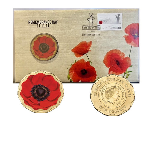 2011 $5 coin remembrance day 1st Day Cover Limited Edition 14857/15000