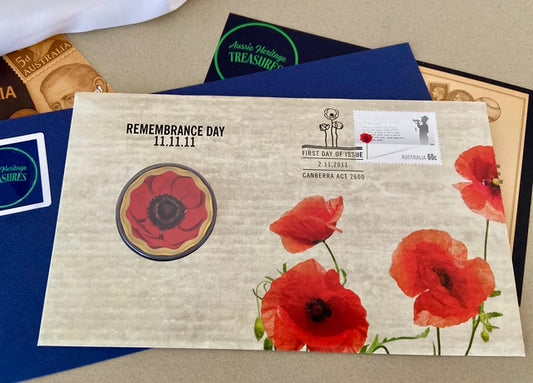 2011 Remembrance Day Coin Cover $5 Red Poppy Coin - (Copy)