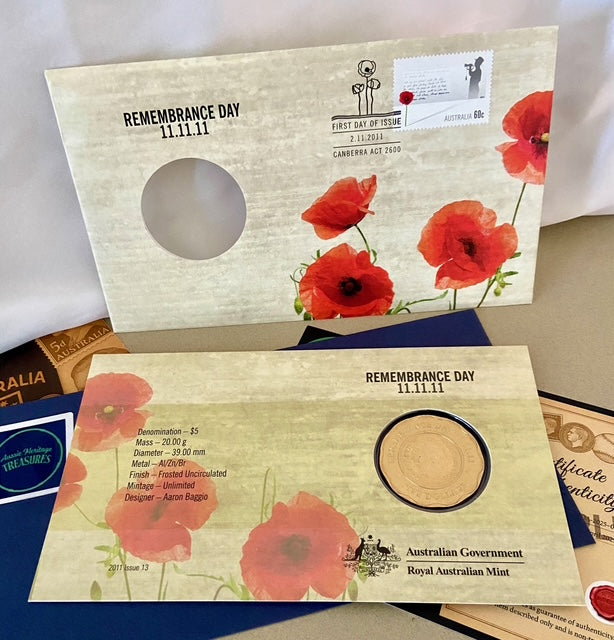 2011 $5 Remembrance Day Red Poppy Coin Cover PNC