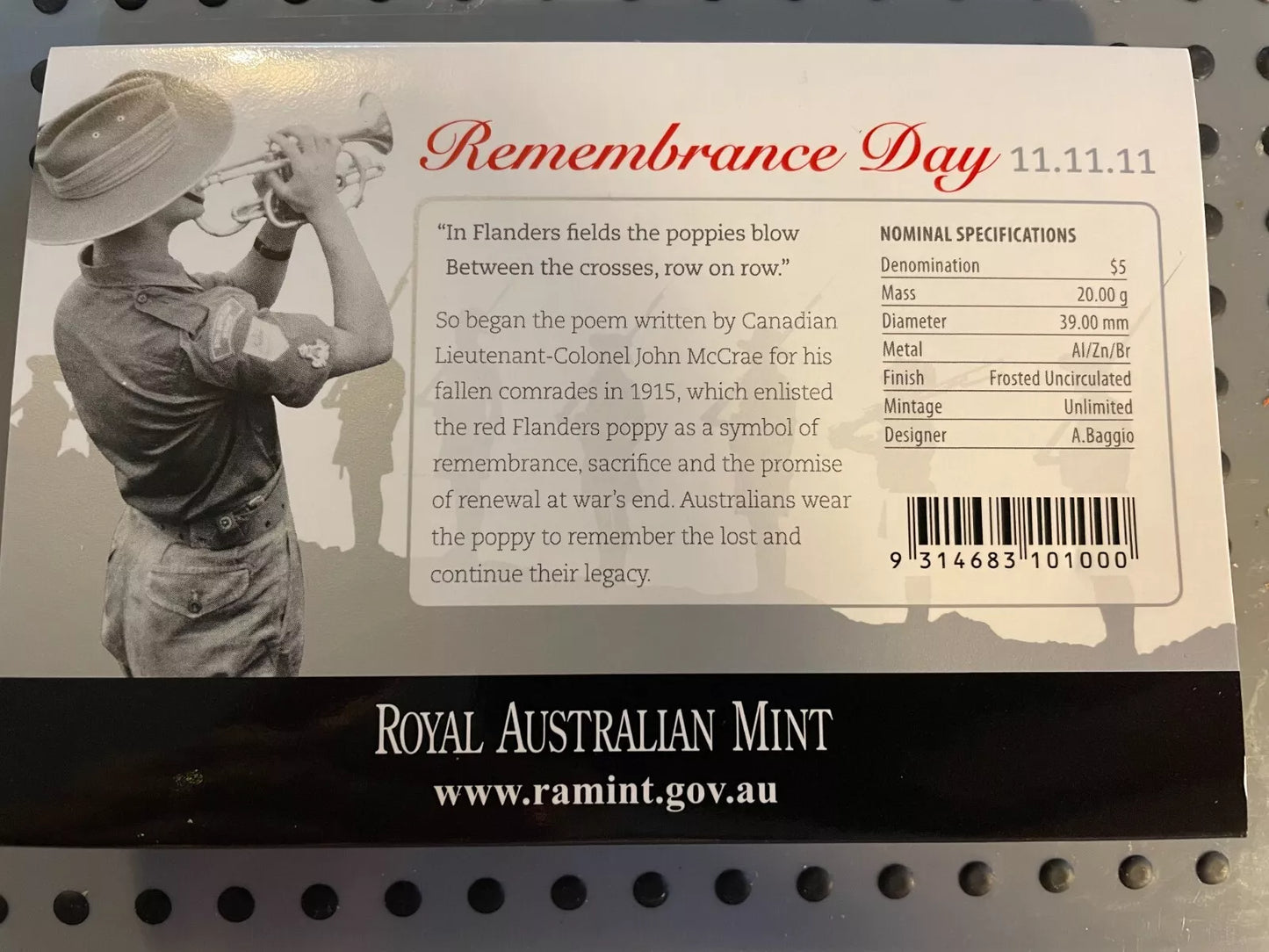 2011 Remembrance Day Red Poppy – Coloured $5 Uncirculated Coin