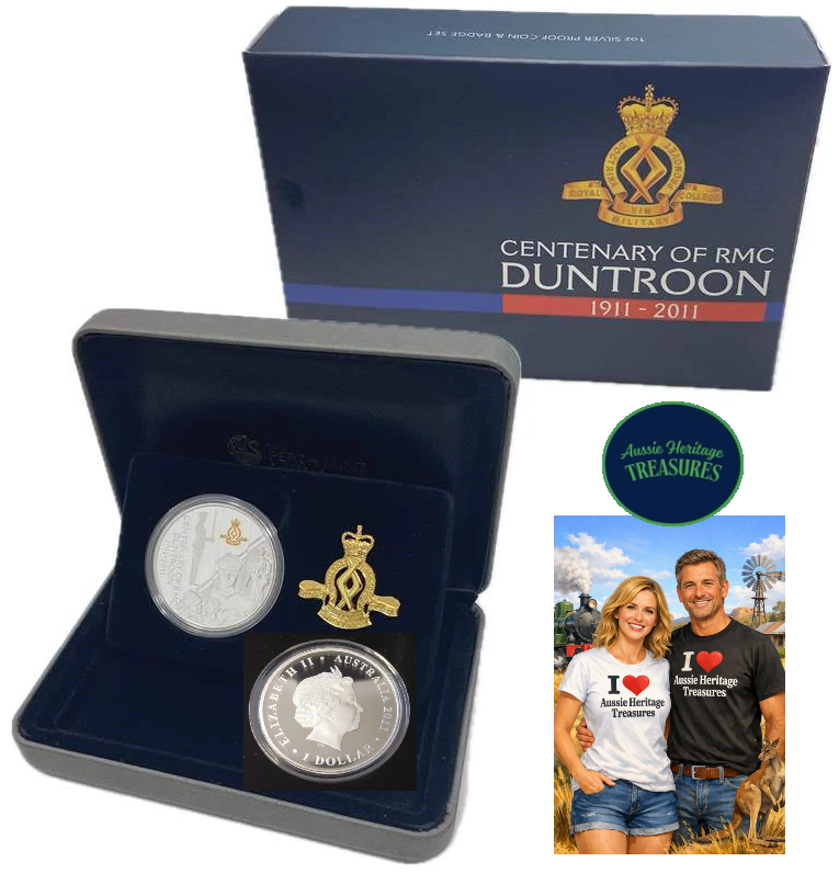 2011 Centenary of RMC Duntroon silver proof coin and badge