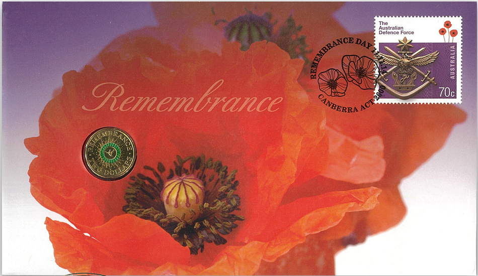 2014 Anzacs PNC Remembrance Day Green Dove UNC Coloured $2 Coin & Stamp Cover