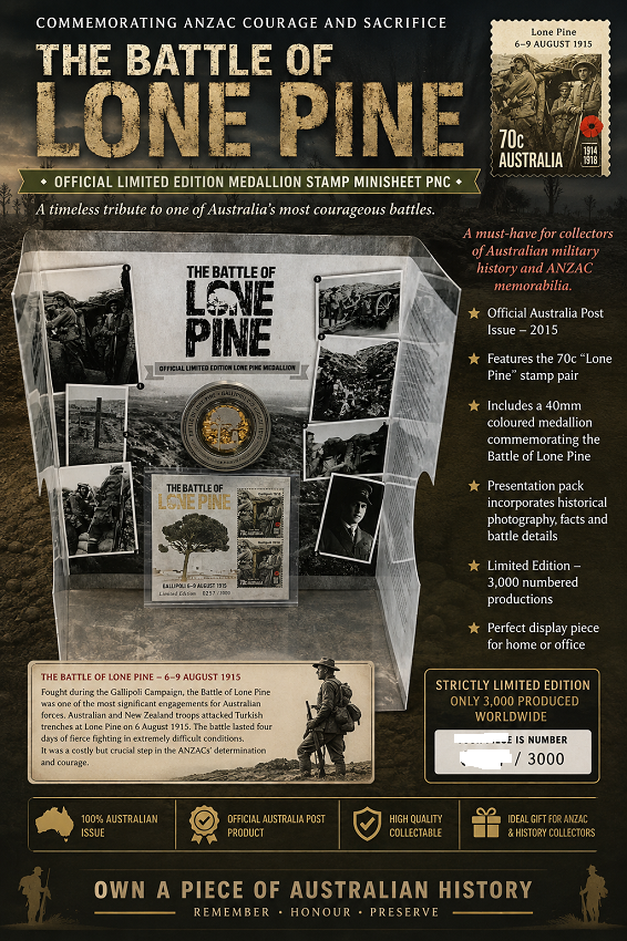 2015 Battle of Lone Pine – Official Limited Edition Medallion & Stamp Minisheet