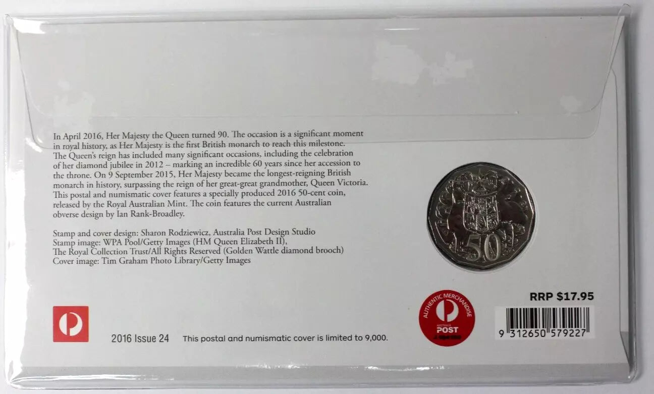 2016 Coin Cover Australia Post 20c Queen Elizabeth II 90th Birthday