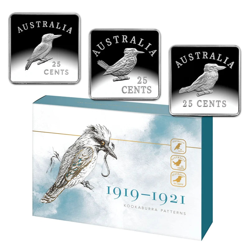 2019 Square Kookaburra 25c Silver Proof Three Coin Set
