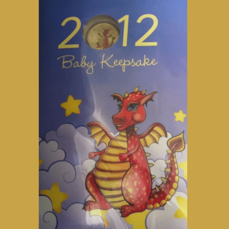 2012 UNC $1 Baby Keepsake Year of the Dragon Coloured Coin – in Presentation Card