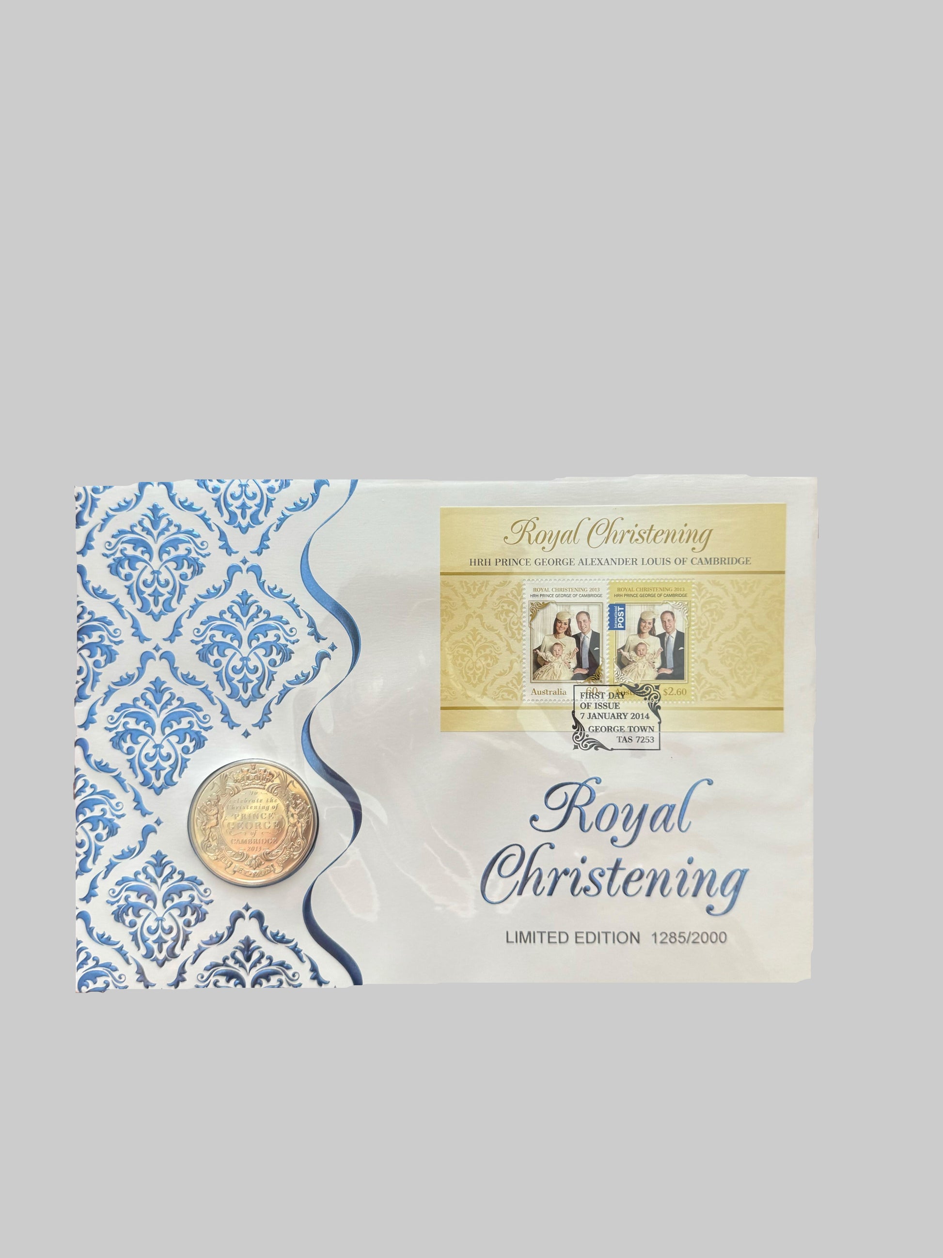 Royal Christening limited edition product with decorative packaging and coin on a white background