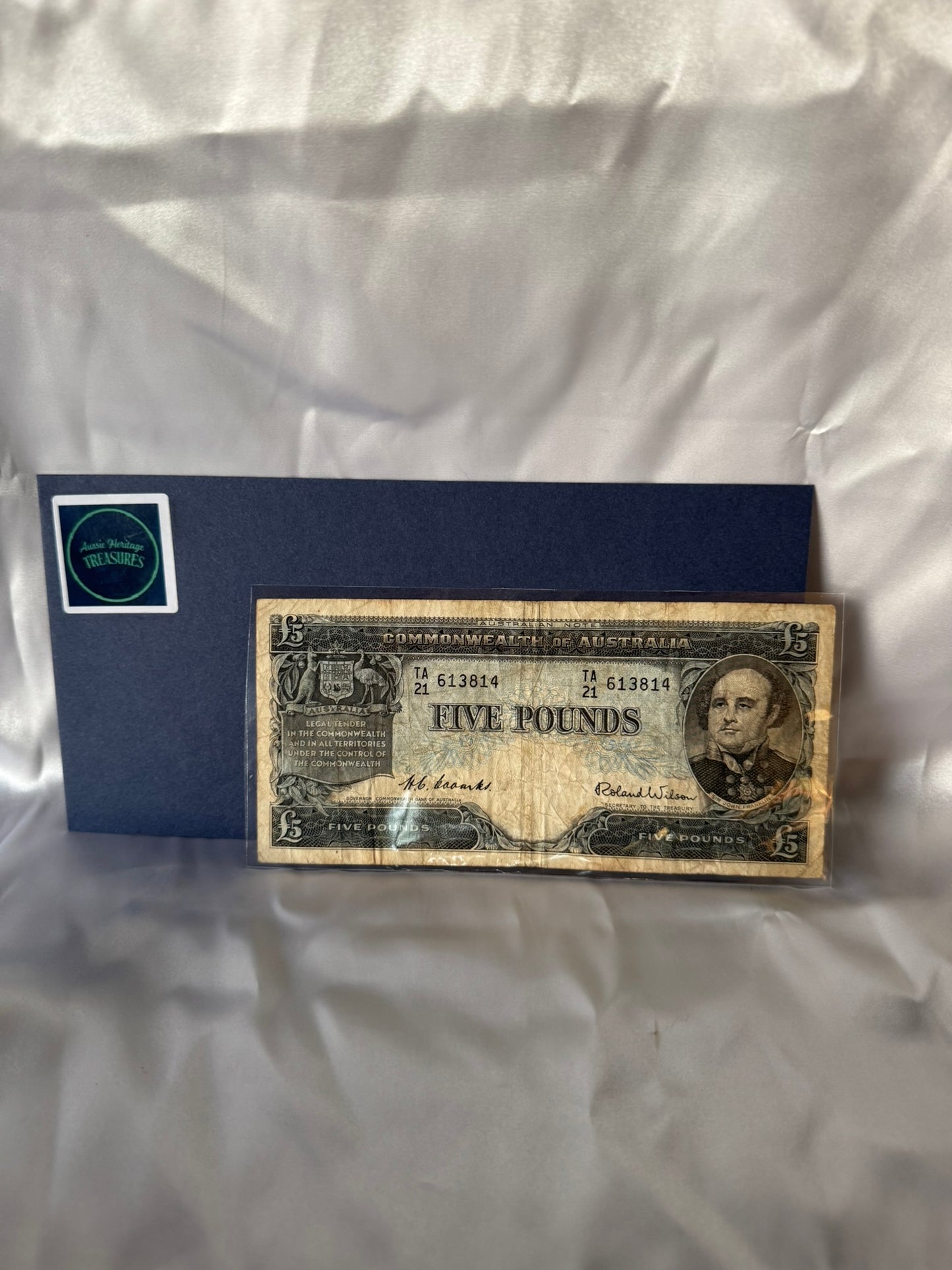 1954 Australian Five Pound Banknote – Coombs & Roland (R49) – Very Good