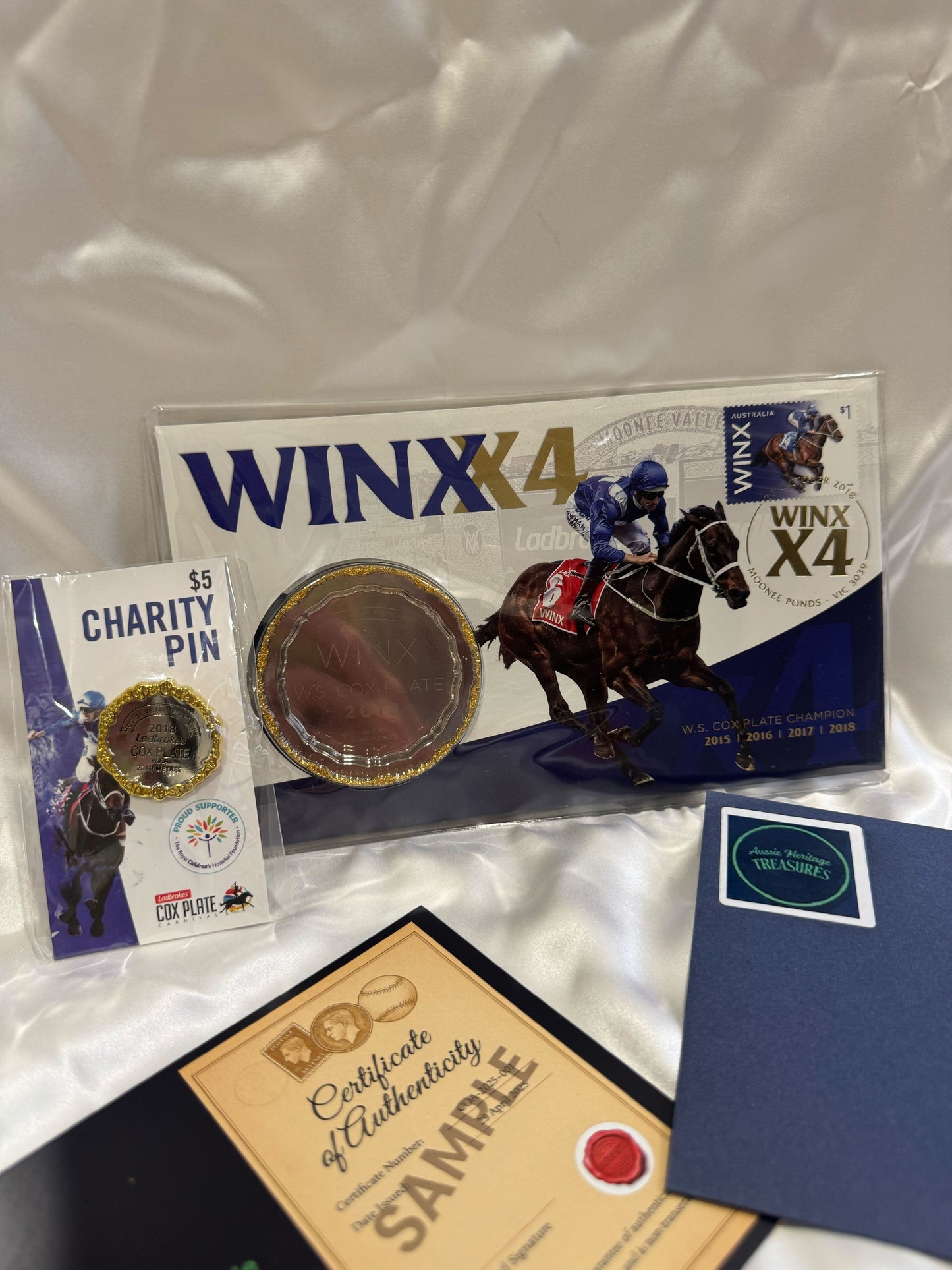 2018 WINX X4 W.S. Cox Plate Champion Medallion Cover PNC with Charity Pin
