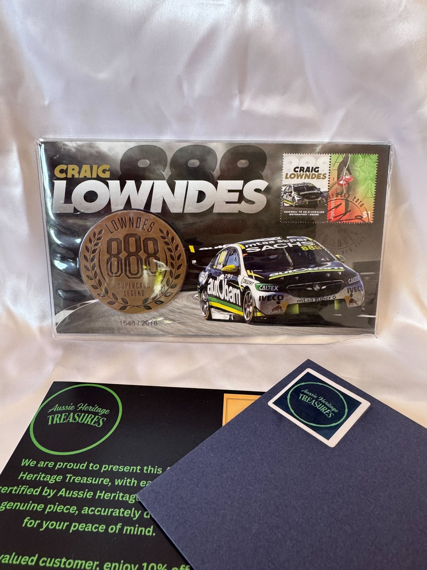 2018 Craig Lowndes 888 Supercars Legend Medallion & Stamp PNC