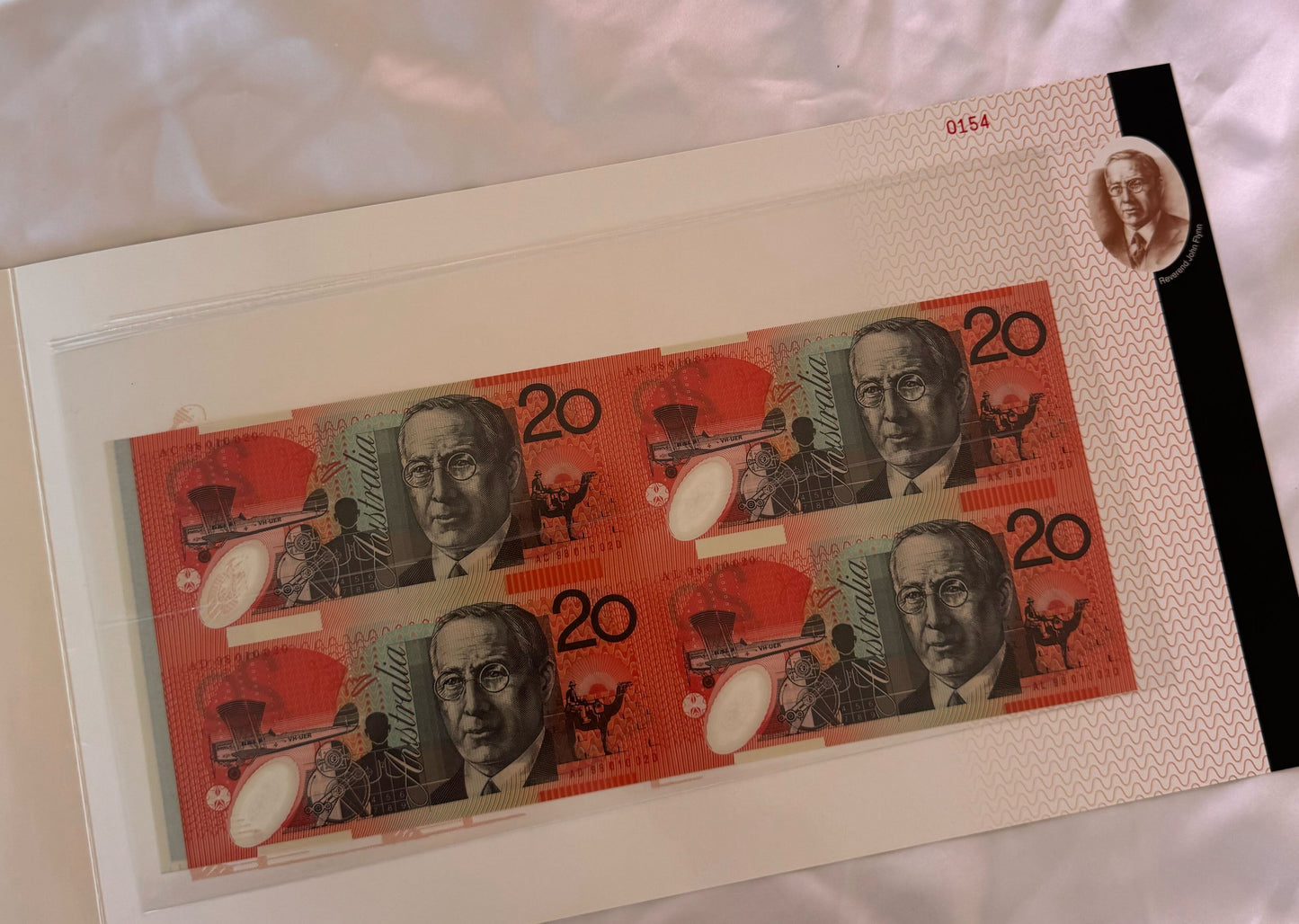 1998 Australia $20 Banknote – Uncut Block of Four (Red Serial)