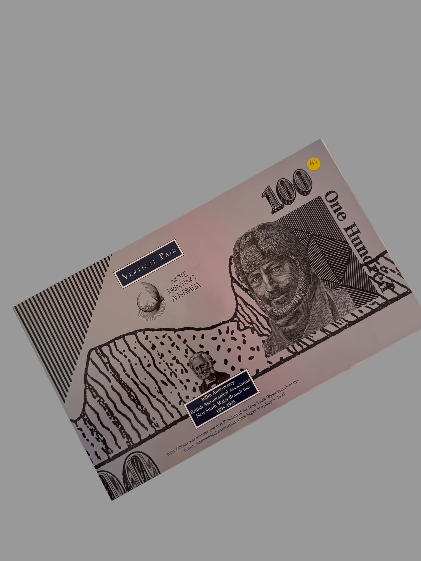 Australia $100 Uncut Vertical Pair – British Astronomical Association Centenary (1895–1995) – Issue No. 0028