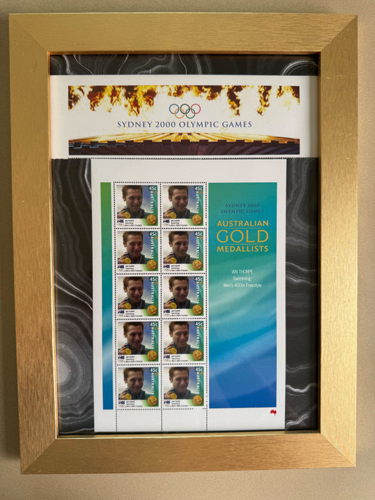 Sydney 2000 Olympic Games – Ian Thorpe Gold Medallist 400m Freestyle MNH Sheetlet (Framed)
