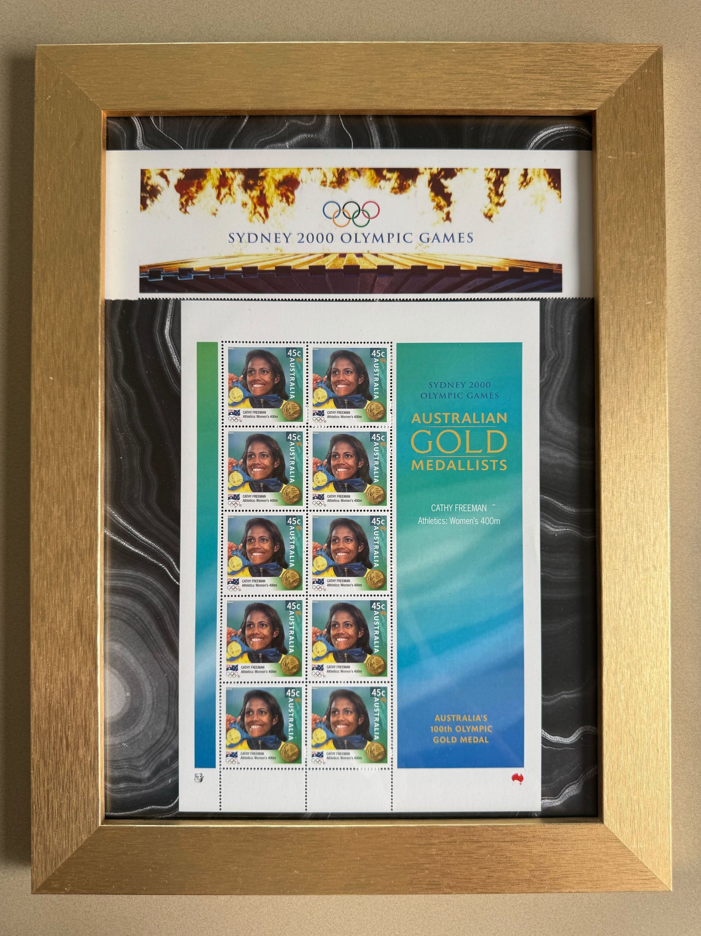 Sydney 2000 Olympic Games – Cathy Freeman Gold Medallist 400m MNH Sheetlet (Framed)
