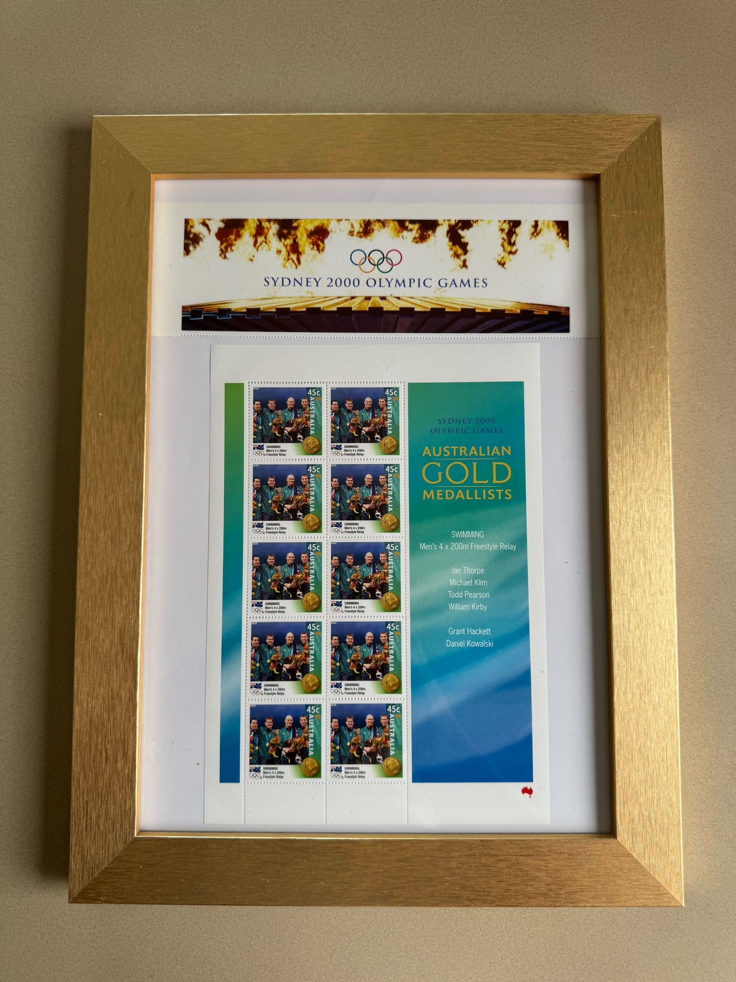 Sydney 2000 Olympic Games – Men’s 4 × 200m Freestyle Relay Gold Medallists MNH Sheetlet (Framed)