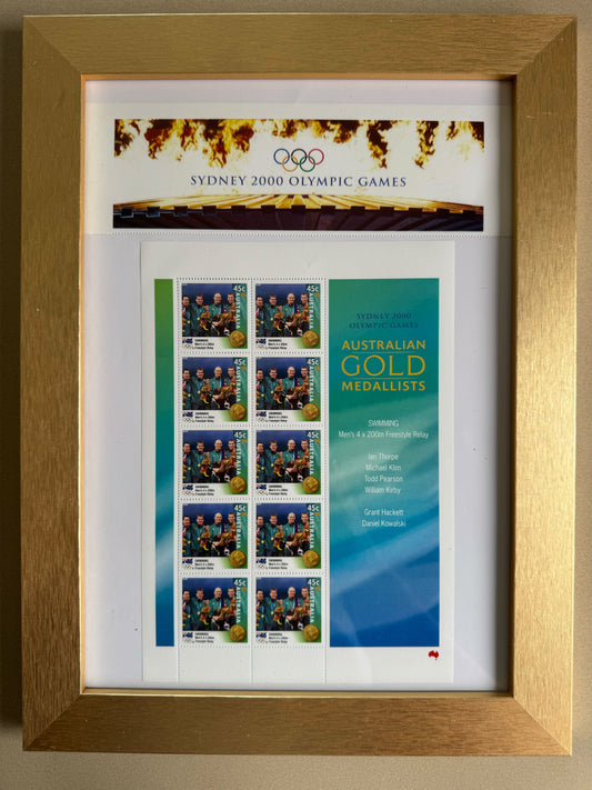 Sydney 2000 Olympic Games – Men’s 4 × 200m Freestyle Relay Gold Medallists MNH Sheetlet (Framed)
