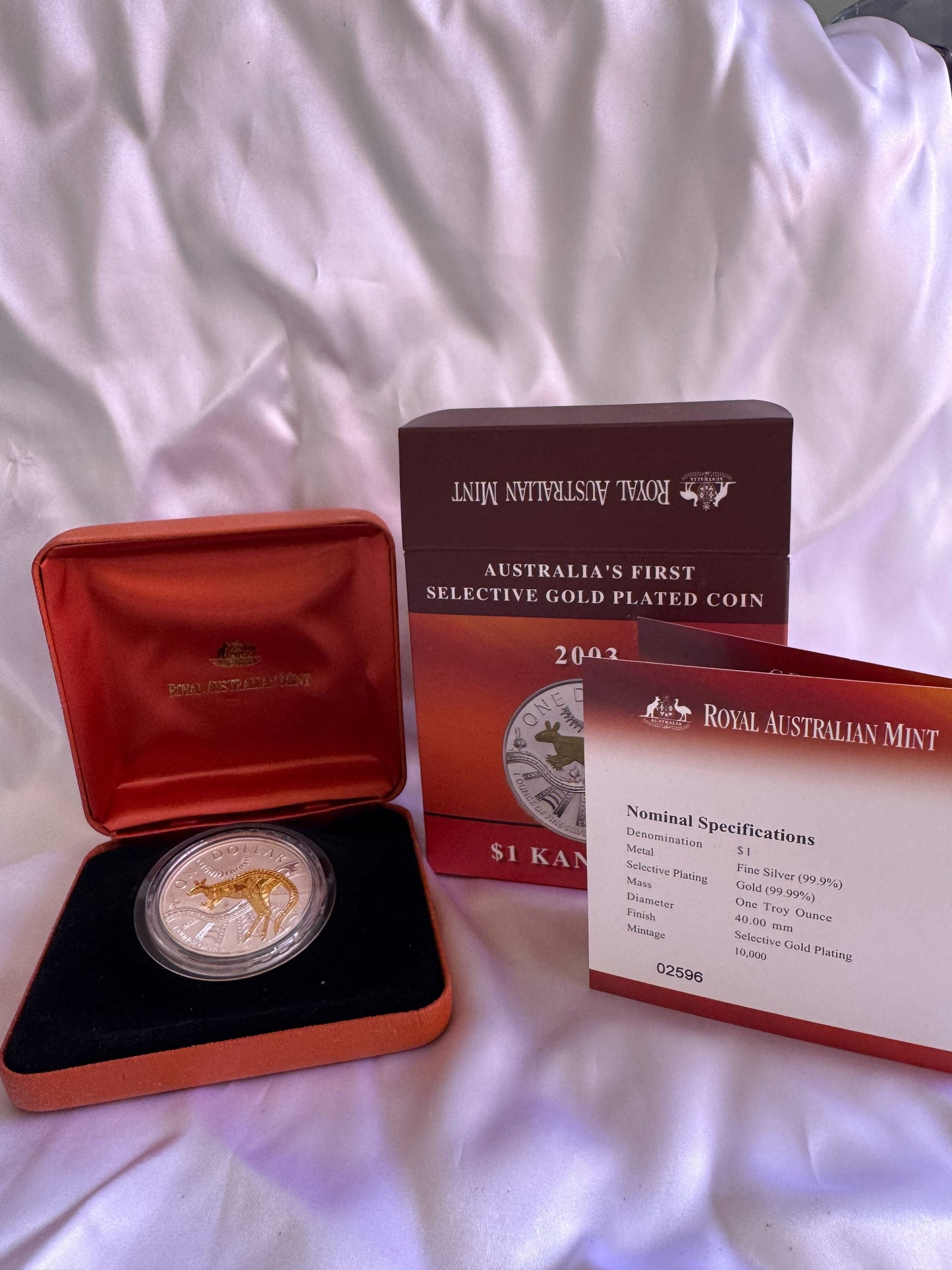 2003 Kangaroo Selectively Gold Plated 1oz Silver $1 Coin
