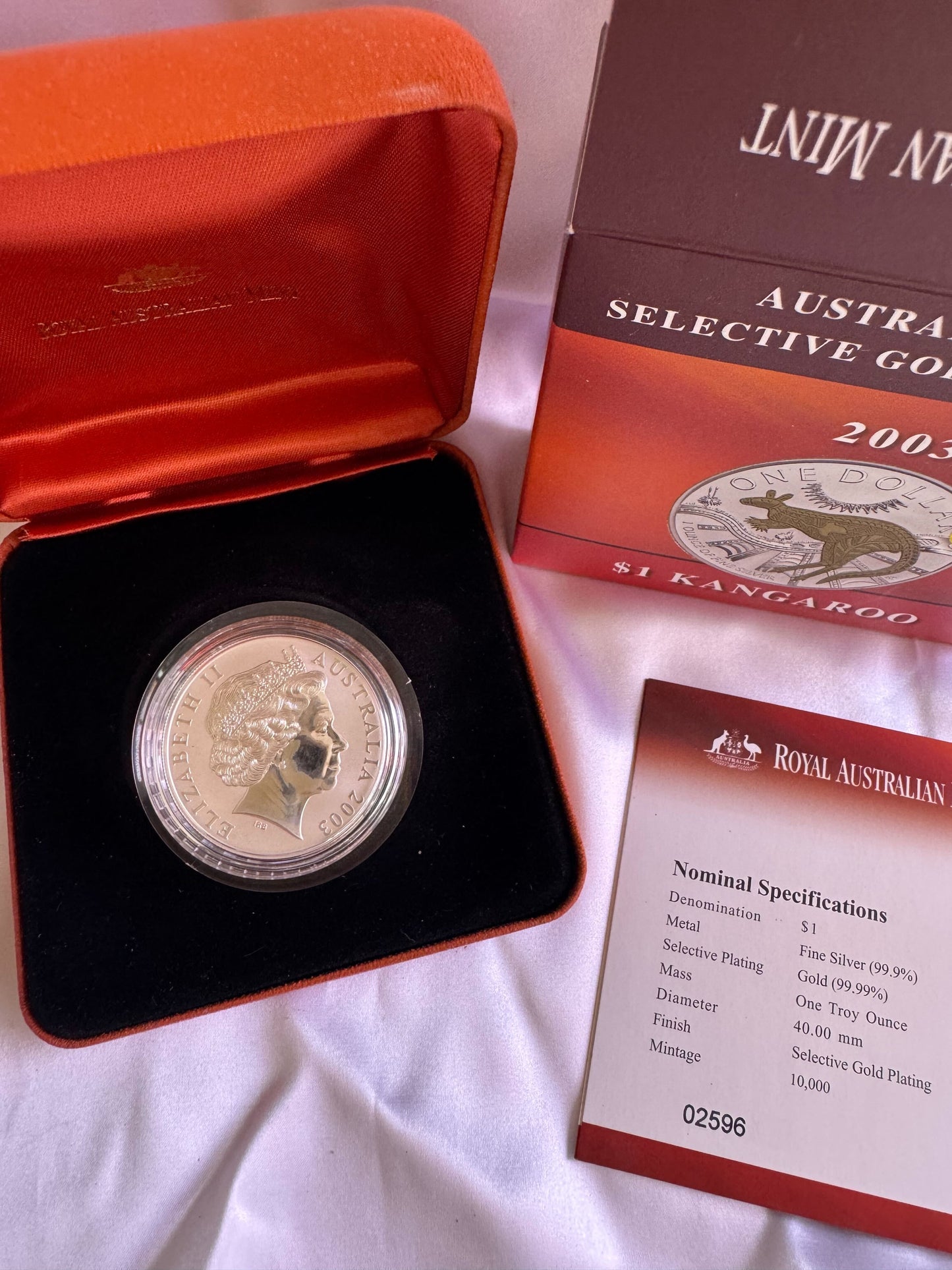 2003 Kangaroo Selectively Gold Plated 1oz Silver $1 Coin