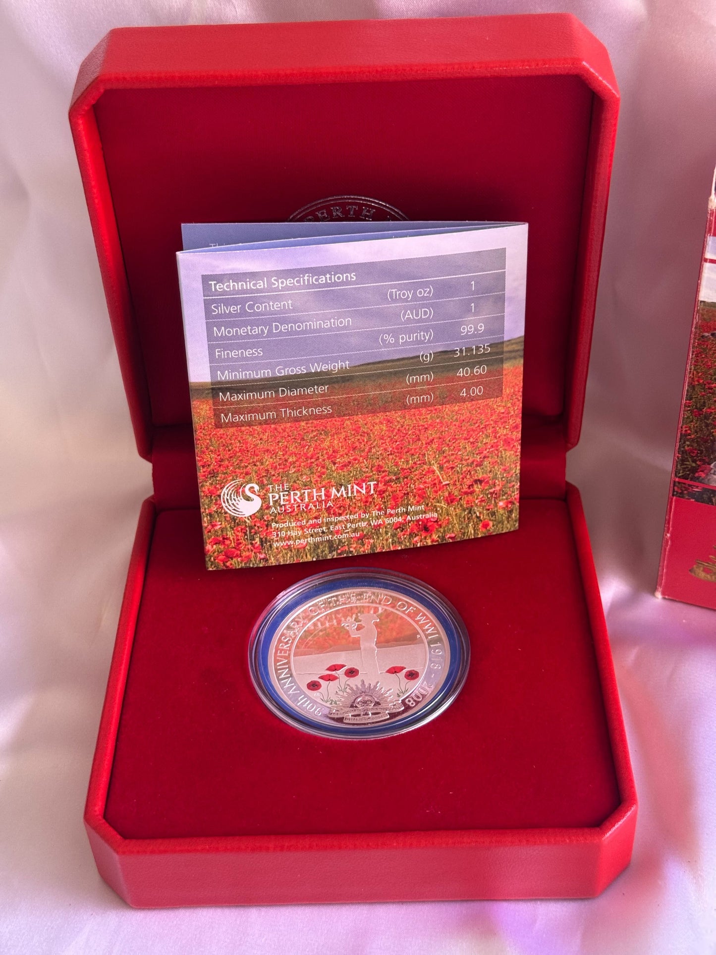 2008 90th Anniversary End of World War I 1oz Silver Proof Coin