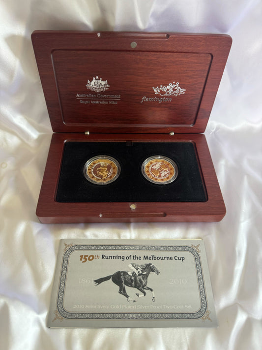 2010 Melbourne Cup 50c Gold Plated Silver Proof Coin Pair – Limited Mintage 5000