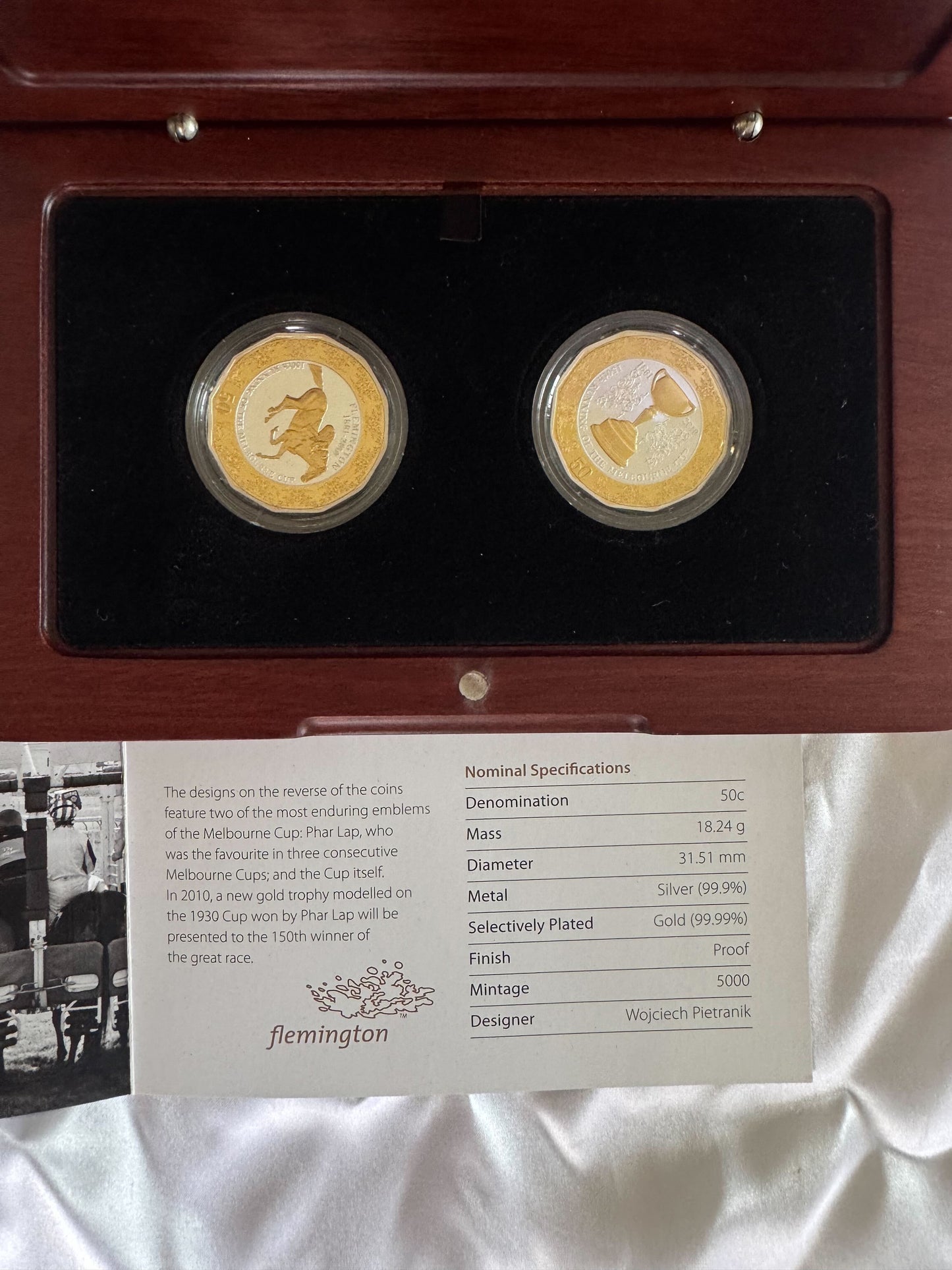 2010 Melbourne Cup 50c Gold Plated Silver Proof Coin Pair – Limited Mintage 5000