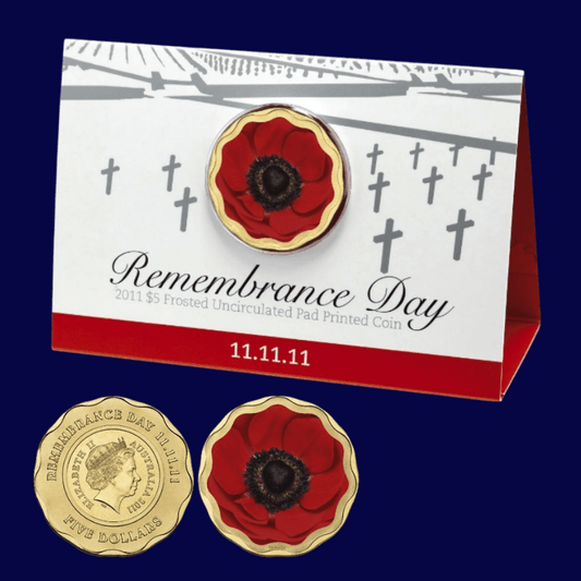 Australia 2011 Remembrance Day Red Poppy Coloured $5 Uncirculated Coin