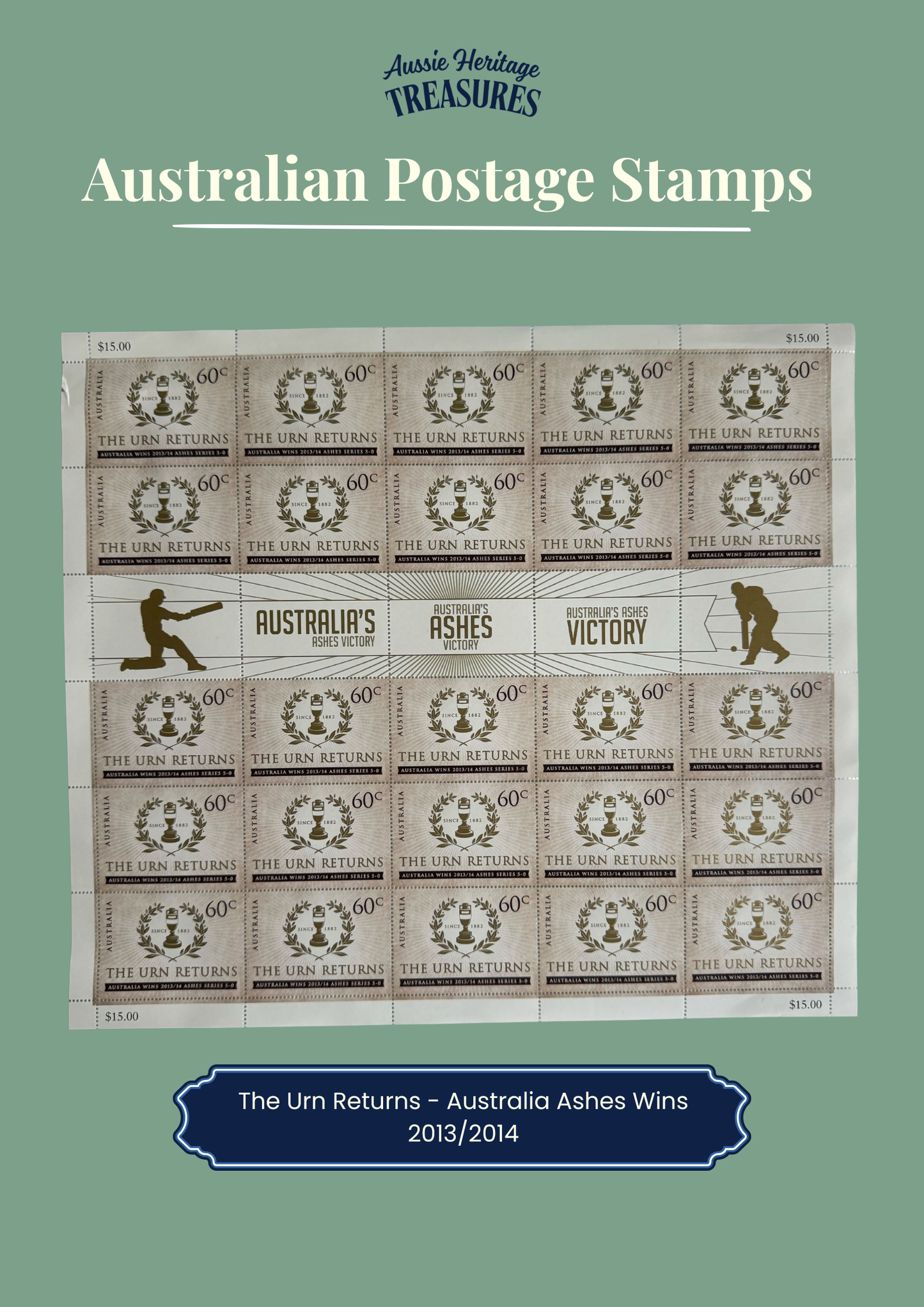 The Urn Returns – Australia Ashes Victory 2013/2014 Stamp Sheet
