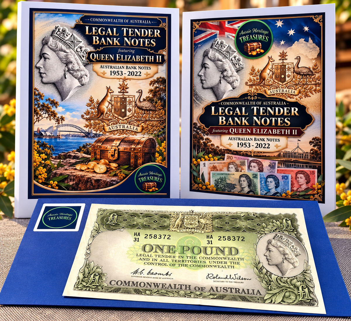 1953 Australian One Pound Banknote – Queen Elizabeth II – Nice Presentation folder