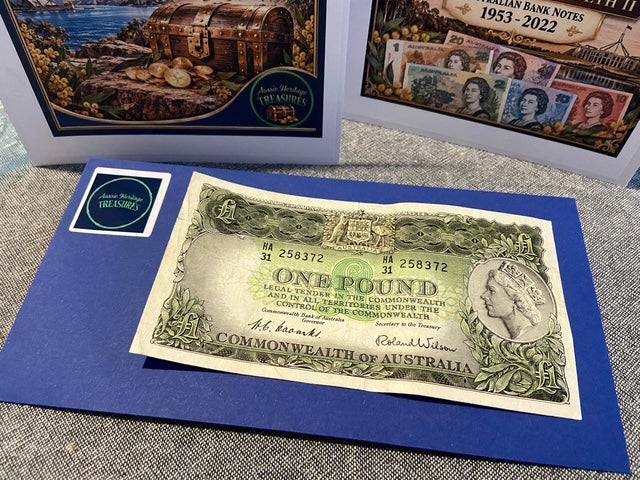 1953 Australian One Pound Banknote – Queen Elizabeth II – Nice Presentation folder