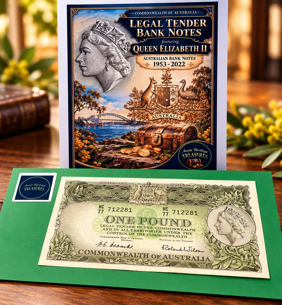 Australian One Pound Banknote – 1953 – Coombs/Wilson -QEII - in Presentation Folder