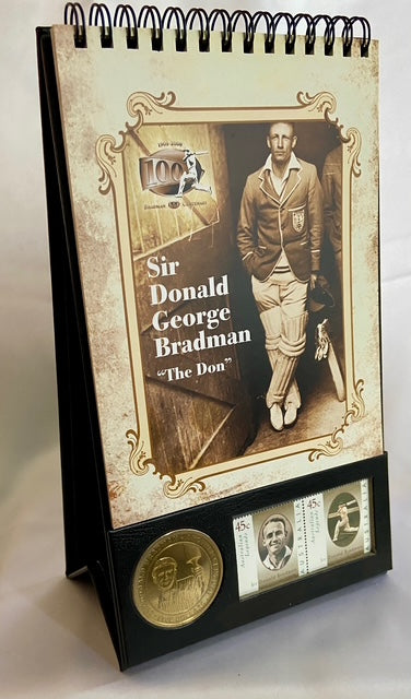 2008 $5 Coin Desk Stand celebrating SIR DONALD BRADMAN 100th Anniversary of his birth