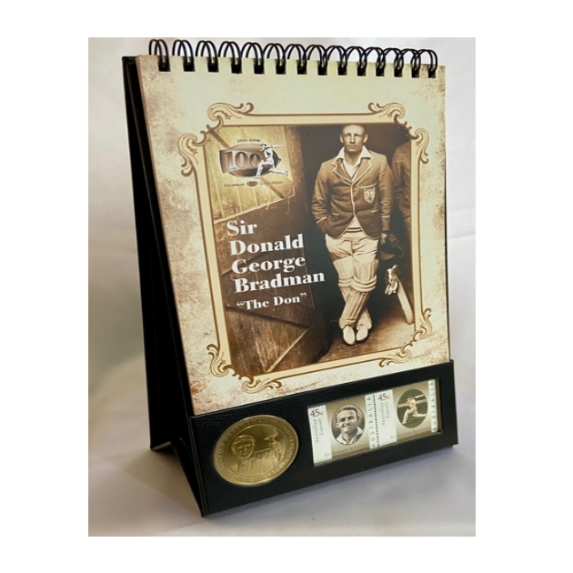 2008 $5 Coin Desk Stand celebrating SIR DONALD BRADMAN 100th Anniversary of his birth